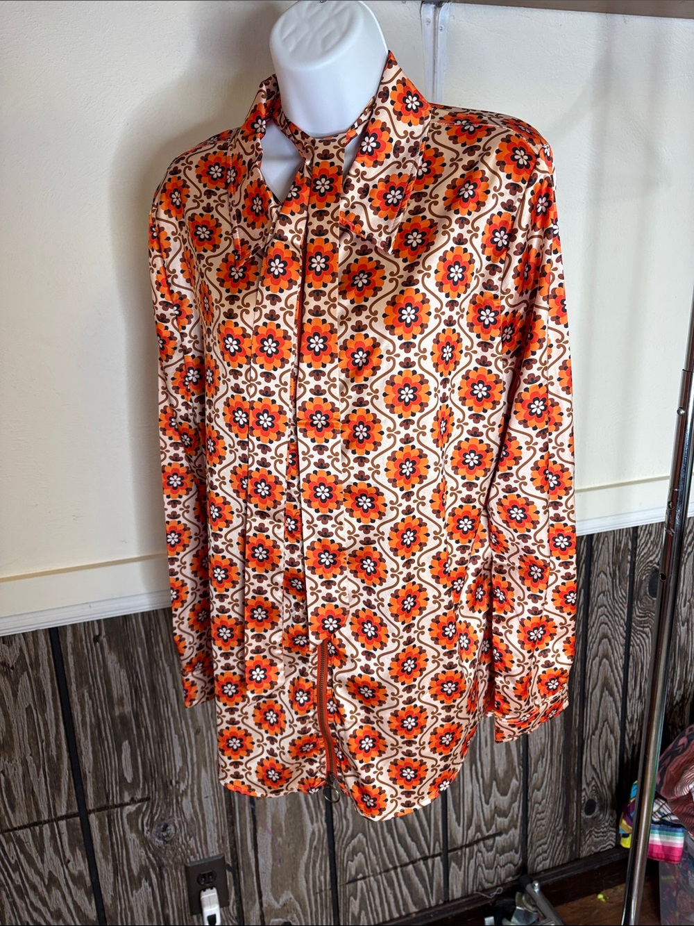 Women's Orange Floral Button-Down Shirt